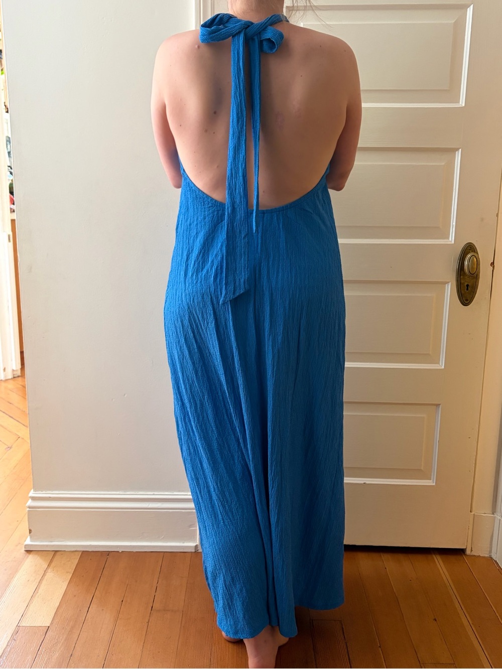 Backless Halter Maxi Dress in Bright Blue H&M size L